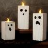 3 Pcs Ghost Candle Light Holders Flameless Candles with Spooky Candle Holders Halloween Tealight Candle Holders for Table Centerpiece Dining