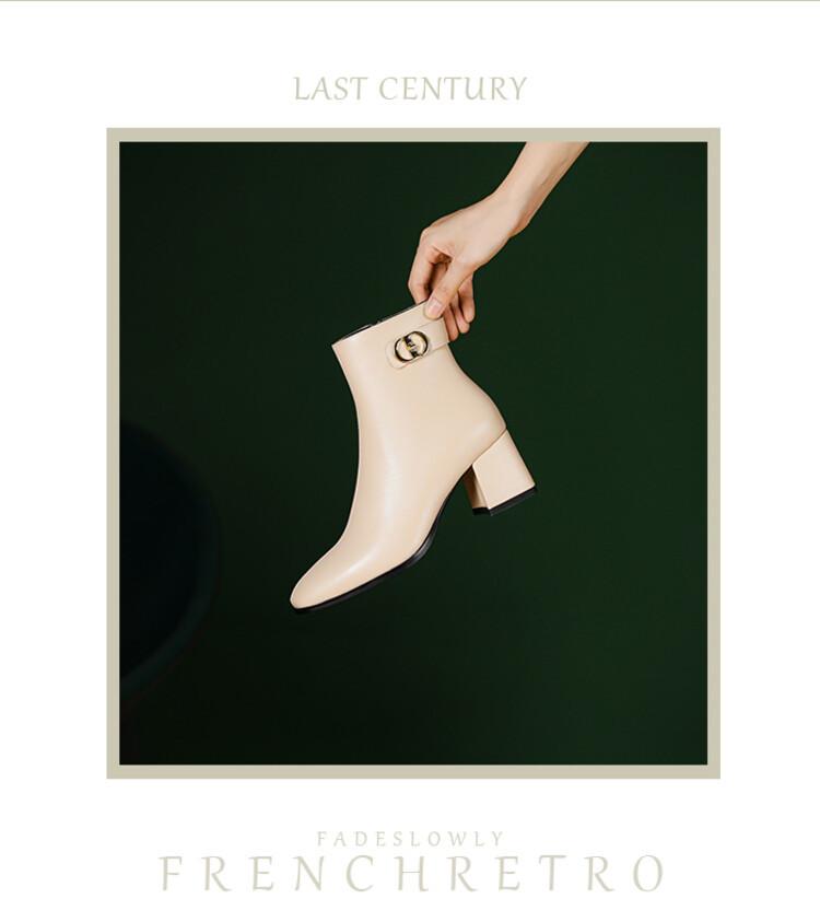 Koreanische Version Herbst und Winter Martin Stiefel Damen mittlerer Absatz Lederoberfläche bequem Reißverschluss runde Spitze Blockabsatz große Größe Damenstiefel