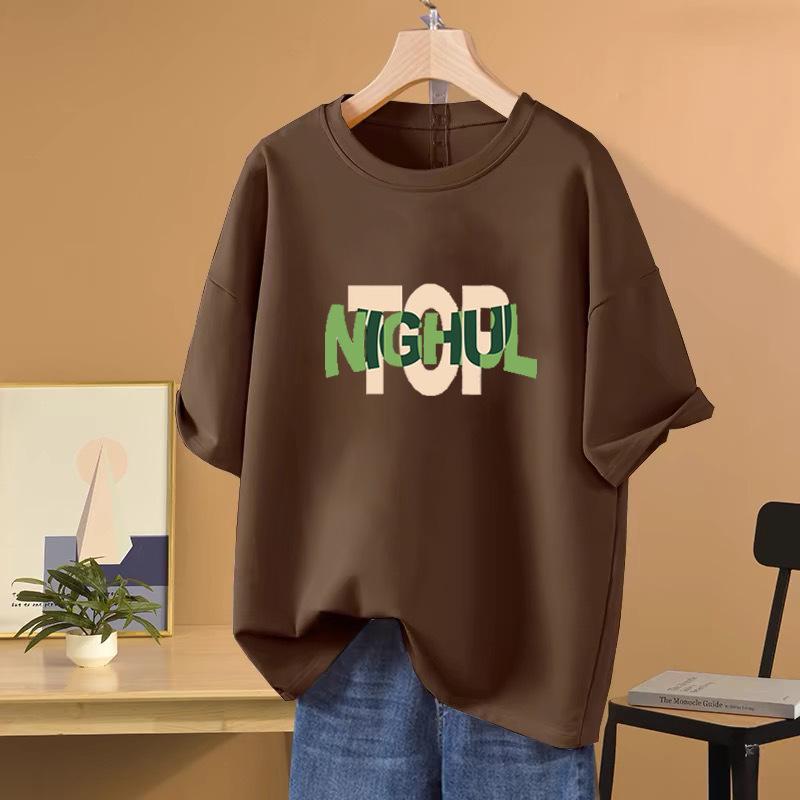 2025 Summer Women's Plus Size Slimming Cotton Round Neck Tee - European Style