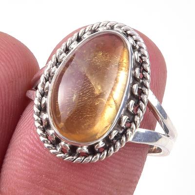 Natural Citrine Gemstone Handmade 925 Solid Sterling Silver Ring Size 8 F1R62