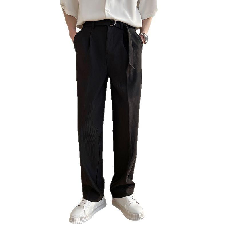 New summer products, light and mature, drape loose casual pants, personalized belt, decorative elastic fabric, straight and slightly wide trousers