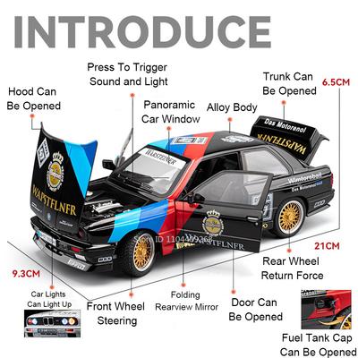 1:24 M3 M4 I5M60 Sports Car Model Toy Diecast Metal Wheel Steering Music Light Pull Back Miniature Vehicles Gifts for Children