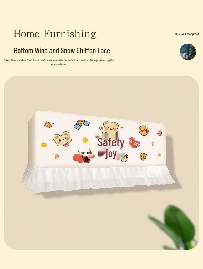 Air Conditioner Wind Deflector: Prevents Direct Blowing with Cute Print, Fits Hanging Units, Fully Enclosed Dust Cover Included.