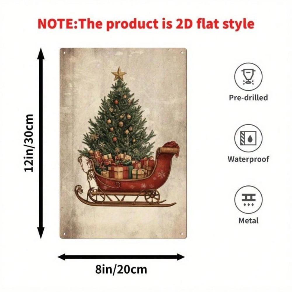 Vintage Santa Sleigh Metal Tin Sign 12x8 Inch Christmas Wall Art Home Decor