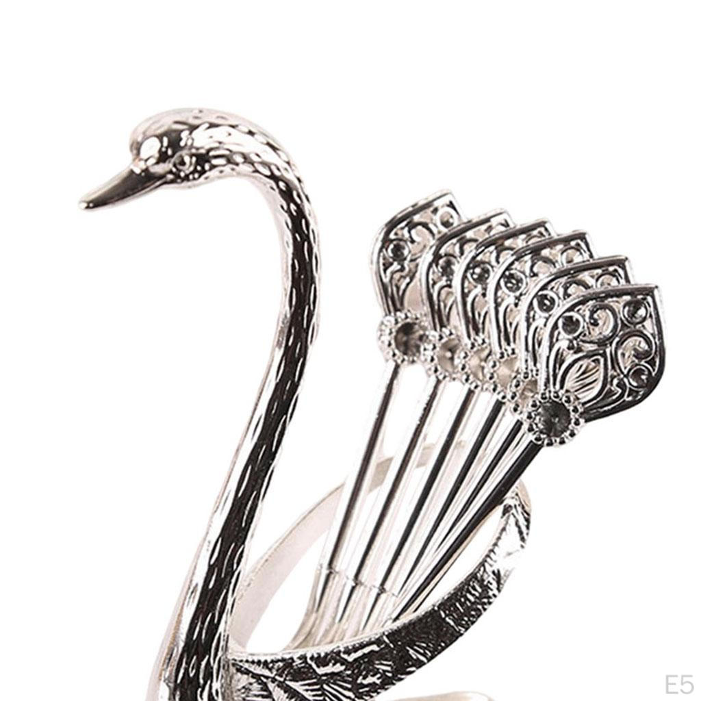 Set, Decorative Swan Base 6 Mixing Spoons, Dessert, Ice , Coffee, Teaspoon,