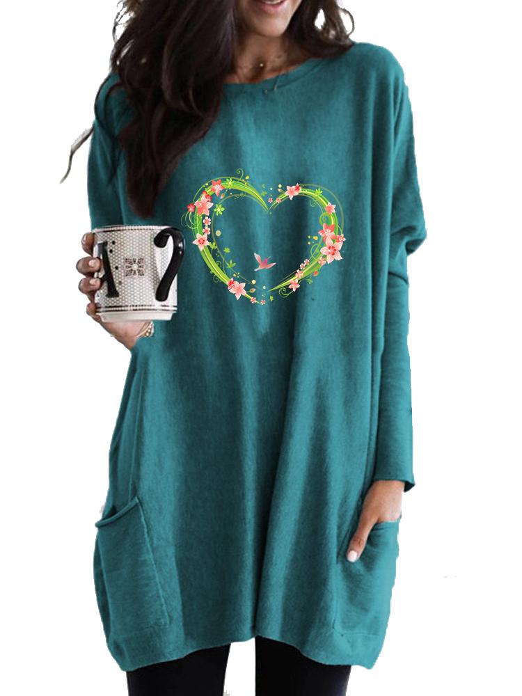 

Женский свитшот Женская длинная туника с карманами Свободный крой Модный принт Топ с длинным рукавом 5XL синий