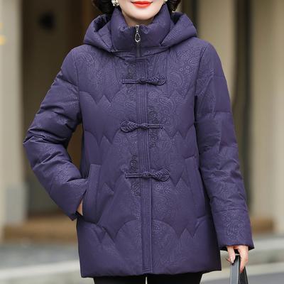 Middle Age Women Winter Short Down Coats Vintage Plus Size Parkas Hooded Elegant Thick Warm Down Jackets Woman Outerwears