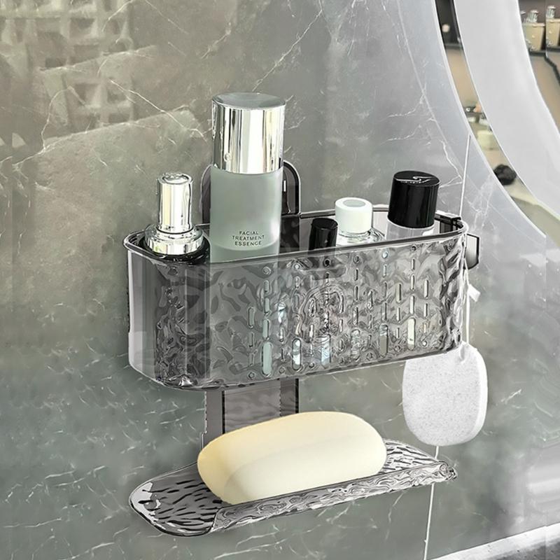 Bathroom Organizers Suction Cup Shelf With Double Layers Ventilated Storage Shelf For Shower Essential And Cosmetics