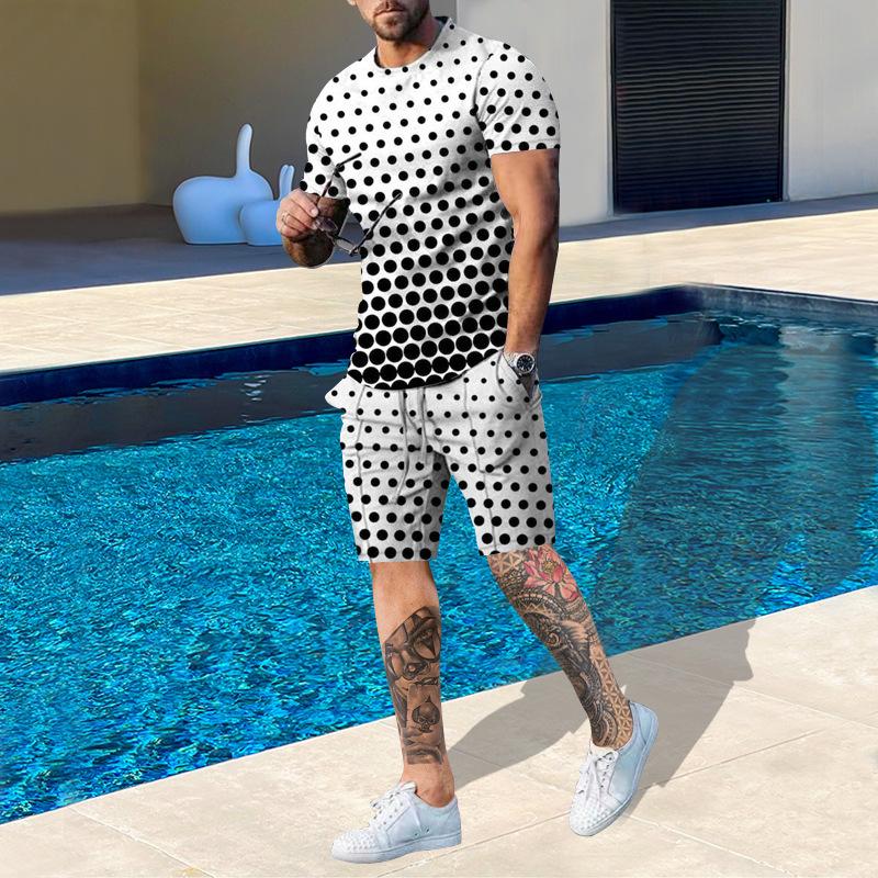 Plus Size Men's Summer Suit Round Neck Short Sleeved Shorts 3D Printed Loose Men's Casual Sports Set