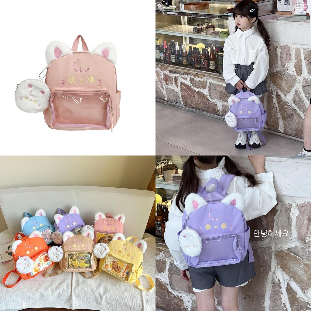 Adorable Cartoon Cat Plush Backpack For Kids Soft Breathable Design In Multiple Colors