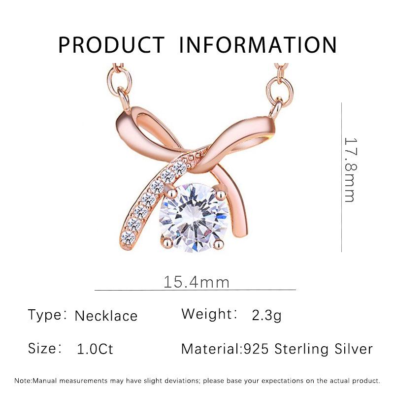 S925 Sterling Silver Bow Pendant Necklace - Women's Simple Luxury Zircon Clavicle Chain