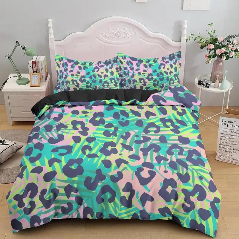 Leopard Print Duvet Cover Set King Size Africa Animal Bedding Set For Girls Boys Children Teen Colorful Leopard Twin Quilt Cover