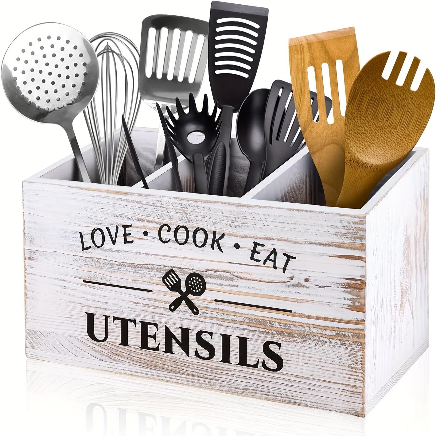 

Деревянный ящик для хранения кухонных принадлежностей, трехсекционный ящик для столовых приборов, ретро-коробка для хранения ножей и вилок, ложек белый