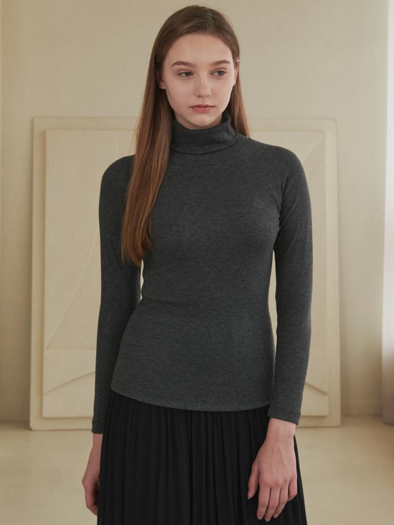 Koes Logo Embossed Turtleneck T-Shirt Charcoal