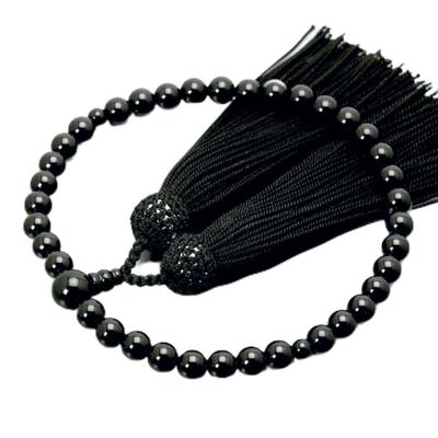 Women's Buddhist Prayer Beads, Kyoto Style, Black Onyx with Silk Tassel, Suitable for All Sects, Ideal for Informal Funerals, Buddhist Altars, and