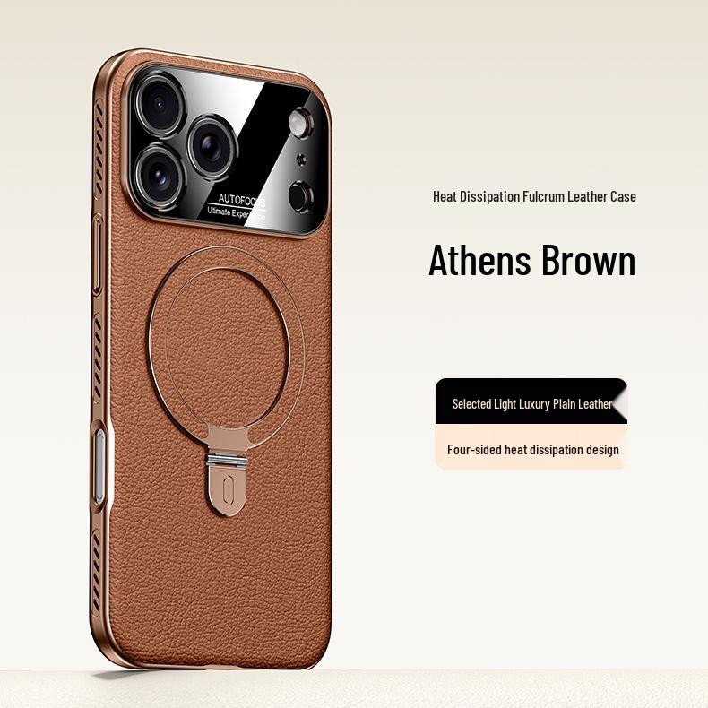 Apple 17 Pro Max PU-Lederhülle mit Ständer, Wärmeableitung & Magnetischer iPhone 17 Linsenschutz für Paare