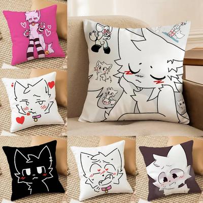 Boykisser Silly Cat Cute Pillow Case Anti-dustmite Pillowcase Invisible Zipper Silky Short Plush Sofa Cushion Cover