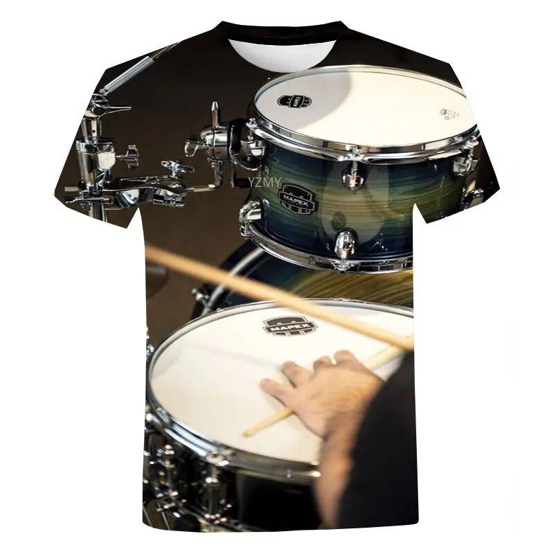 Letní móda Drum 3D tisk Pánské tričko Mládež Ležérní Trička s kulatým výstřihem Krátký rukáv Harajuku Music Exkluzivní oversized top