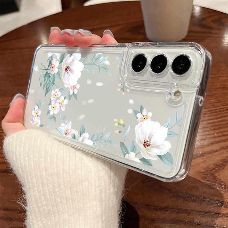 

Модный тонкий прозрачный чехол с цветочным узором для Samsung S25 Ultra S24 FE S23 A16 A56 A55 A36 A15 A35 A25, мягкий силиконовый противоударный прозрачный чехол Samsung A56 5G