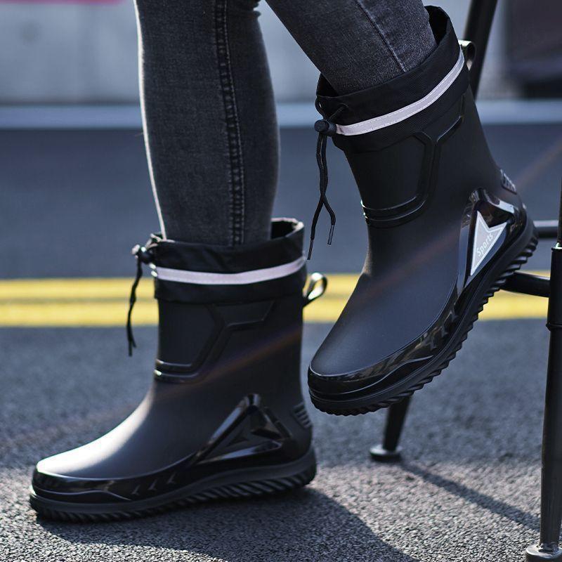 rain boots bundle waterproof rain shoes men's closed water boots non-slip work velvet cotton warm