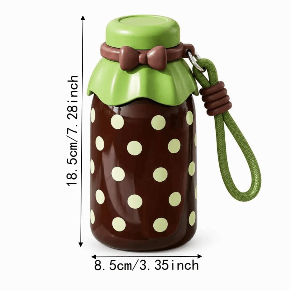 540ml Thermal Water Bottle Stainless Steel Polka Dot Straw Thermos Cup with Handle Retro Vacuum Flask Sports Activities