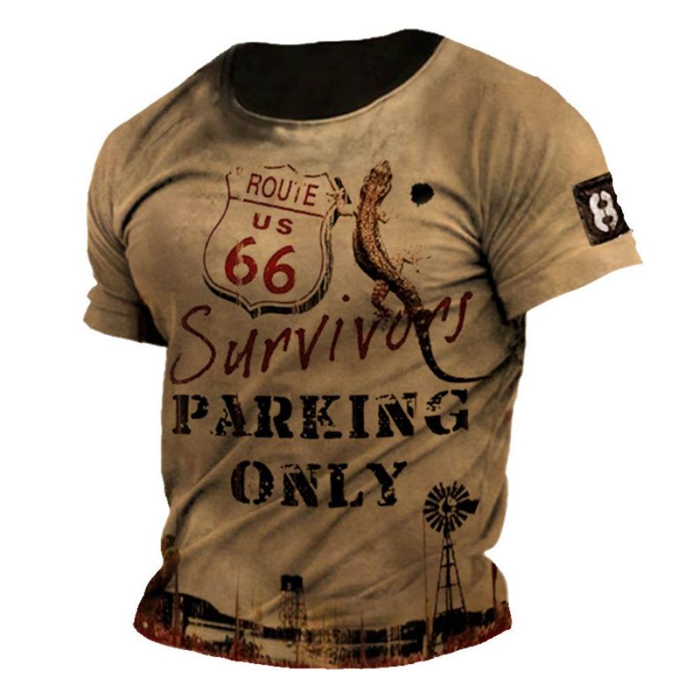 Summer T-Shirt Men Vintage Print 3D American Route 66 T Shirt Short Sleeve Tee Tops Oversized Shirt Loose Male Clothing