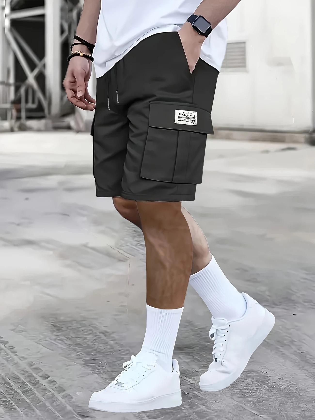 Men s Summer Cargo Shorts: Loose Fit, Multi-Pocket, Plus Size Bermuda M чёрный