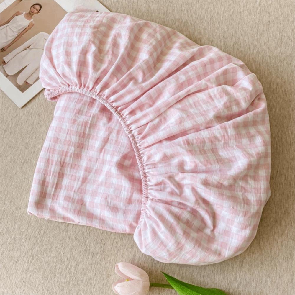 All Inclusive Single Plaid Mattress Cover Non Slip Elastic Band Mattress Protector Skin-friendly Rustic Style Bed Sheet Bedroom