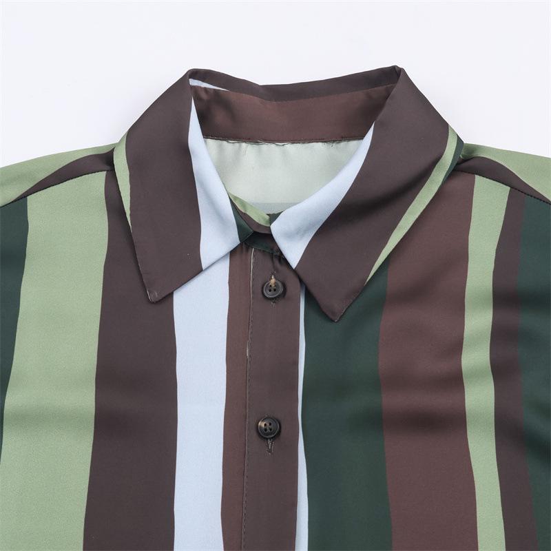 2025 Autumn Elegant Striped Silk Satin Shirt