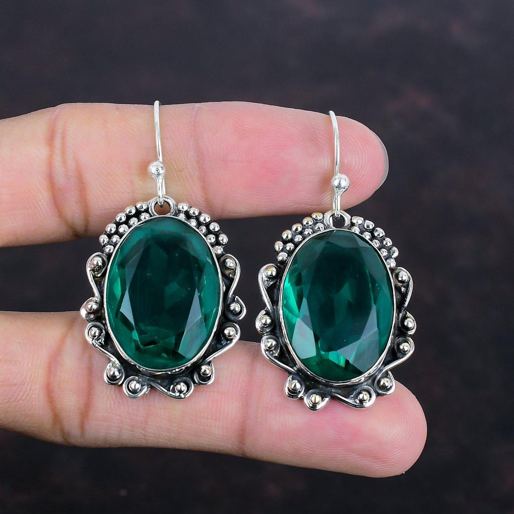 Stříbrné náušnice s fazetovaným chromem a diopsidem 925, ručně vyráběné, designové náušnice, dárky pro maminku, šperky z přírodních drahokamů