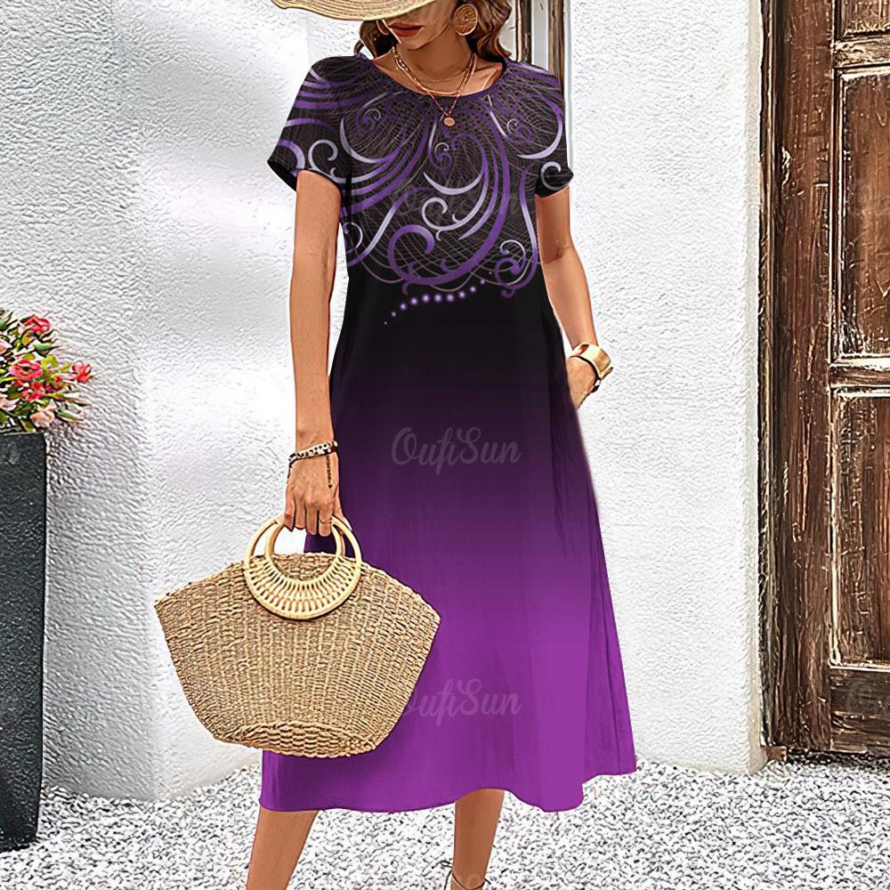 Nové dámské šaty Grafický potisk Elegantní a krásné Midi šaty Plus size Dámské Letní Jednodílné šaty