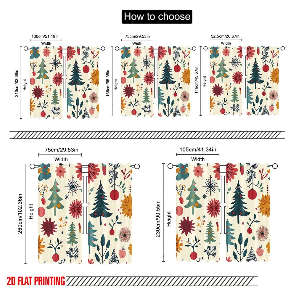 2pcs,2D Plane Printing Creative Curtains Christmas Balls Trees Flowers (3) Versatile Polyester (without Rod) Home Decor Perfect