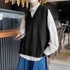 DK Unisex V-Neck Knit Sweater Vest - Hong Kong Street Style, Spring/Autumn, Sleeveless, Loose Fit, Korean Influence