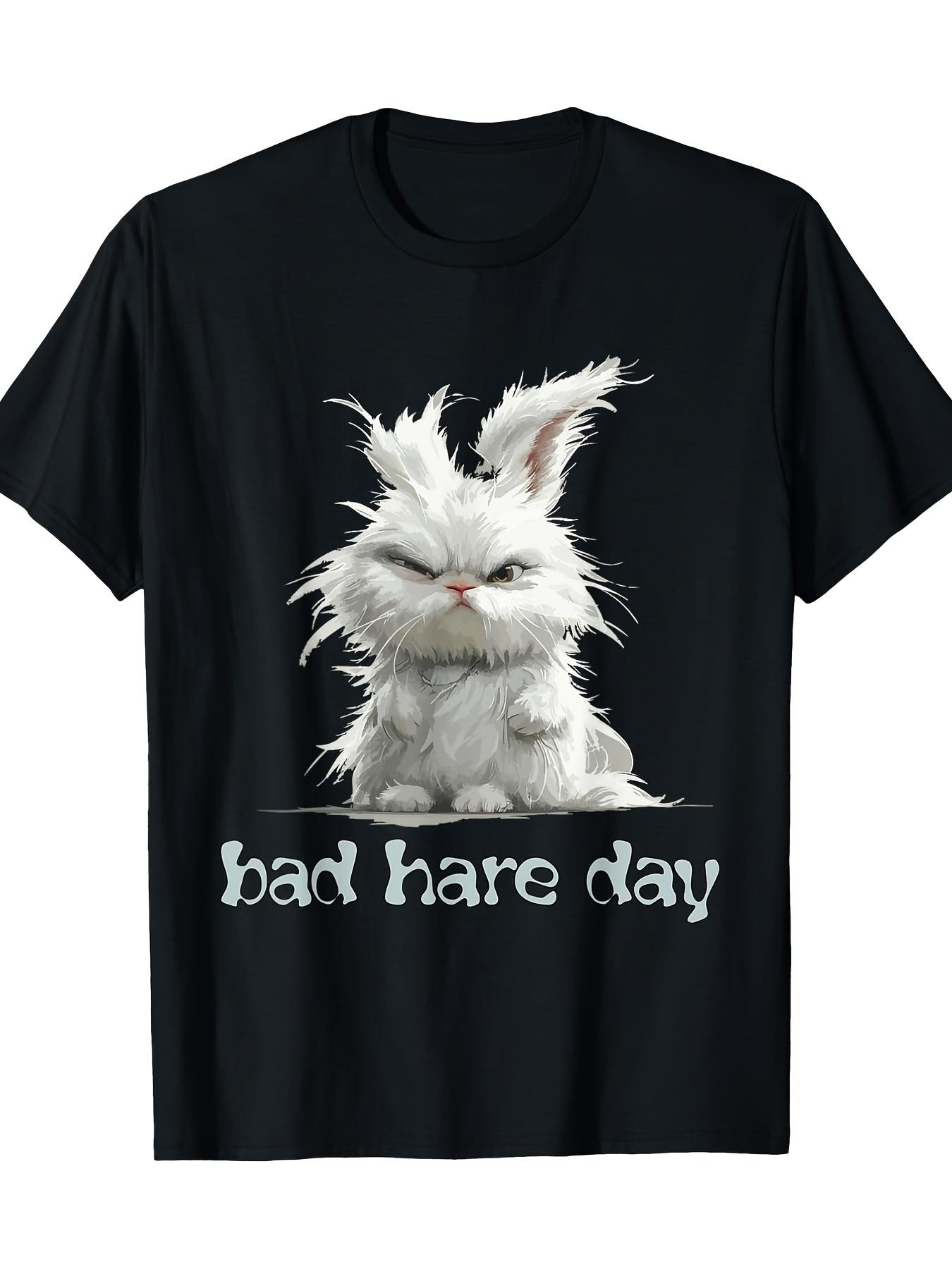 

Casual Funny T-Shirt Bad Hare Day Funny Word Game Bunny Rabbit Fun T-Shirt, Men Women O-neck Short Sleeve Graphic T-Shirts 5XL різнокольоровий