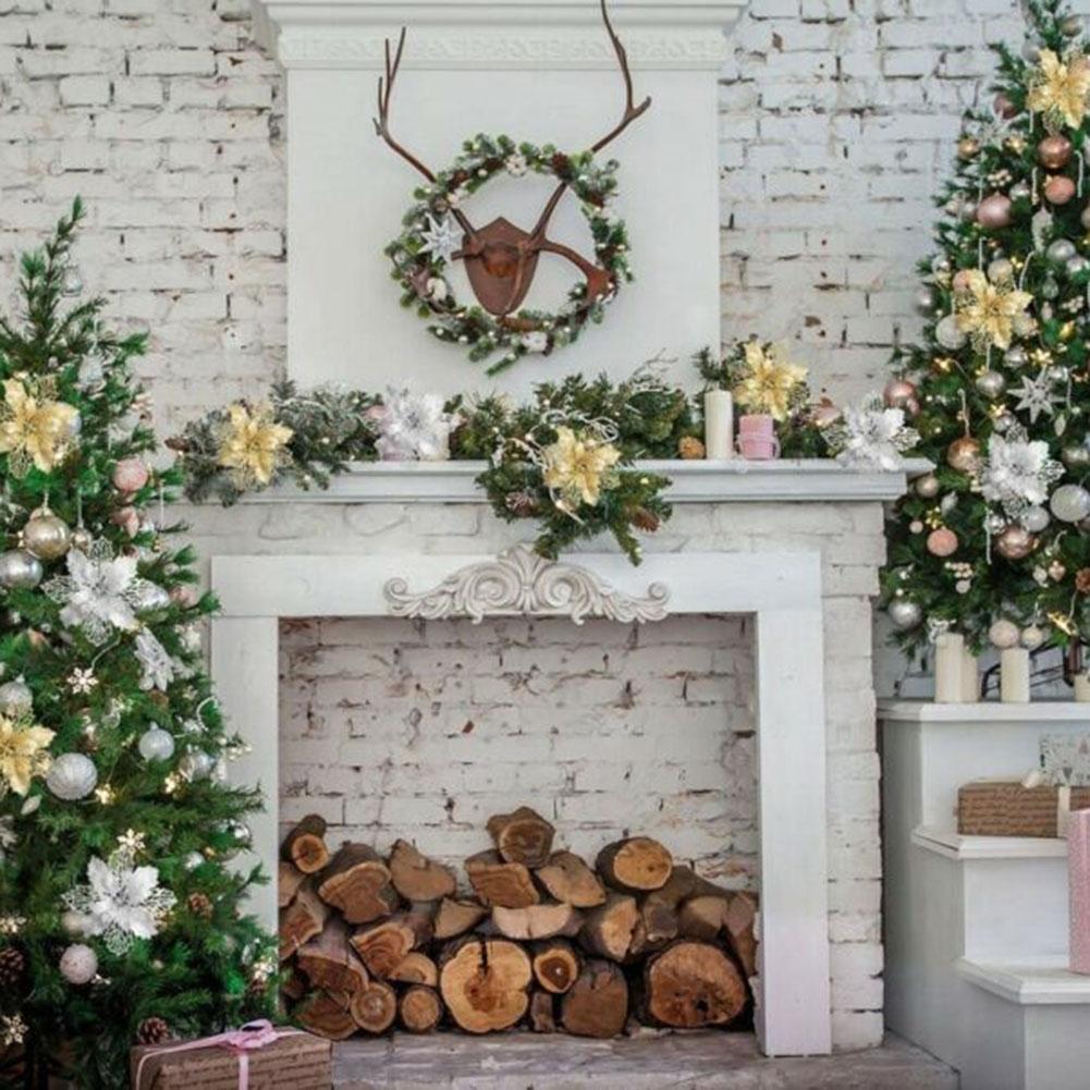 Sparkling Christmas Poinsettia Flower Tree Hanging Decoration Pack of 10