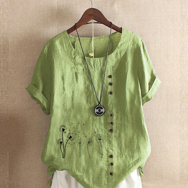 

Женская модная черная футболка с коротким рукавом с принтом одуванчика, свободная хлопковая рубашка, повседневная свободная летняя блузка, топы больших размеров 5XL зелёный