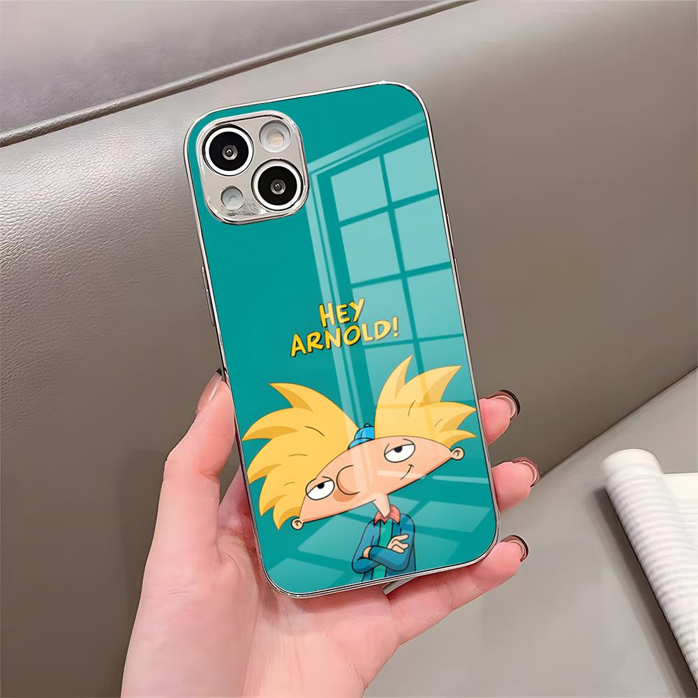 Hey Arnold Cartoon Phone Case For IPhone 17 Pro Max 15 Pro 16 14 Plus 12 13 Mini 11 Pro Shockproof Electroplated Glass Cover