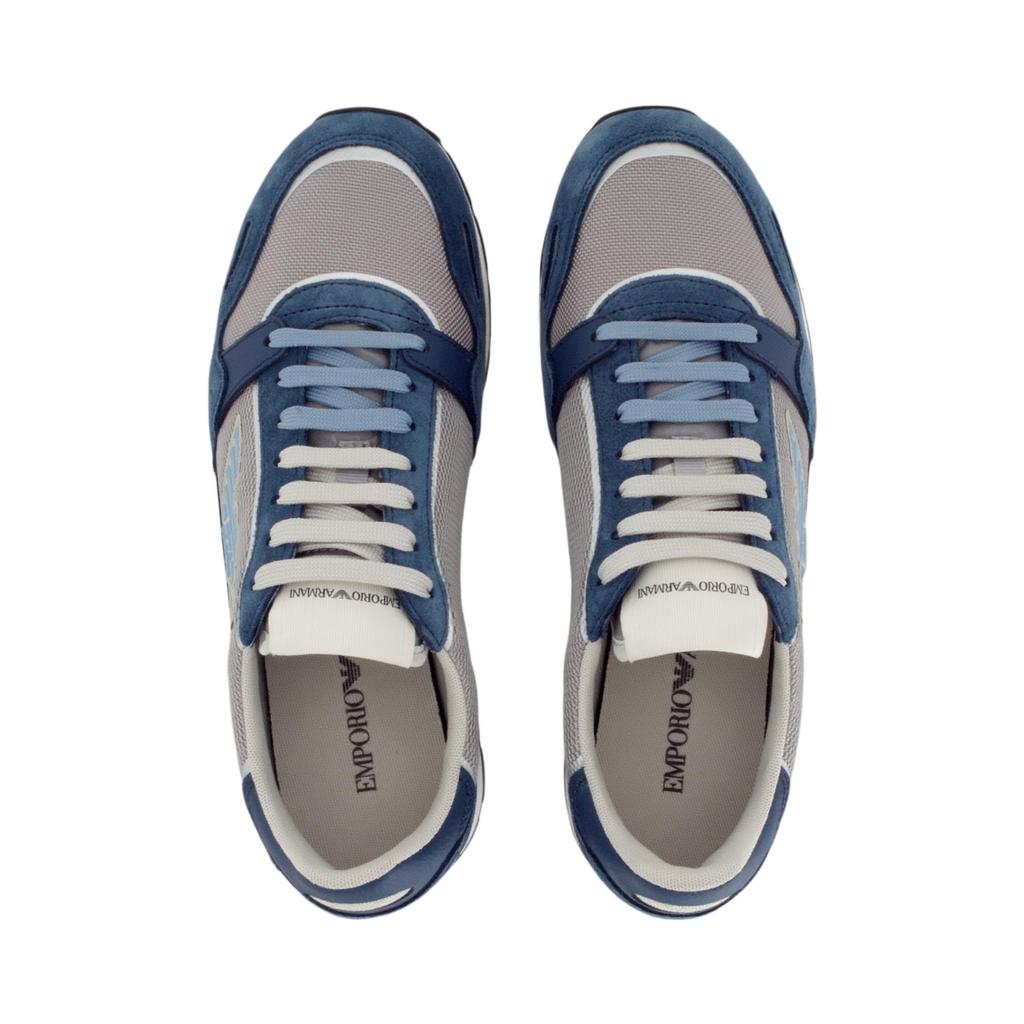 Emporio Armani Suede Round Toe Lace-Up Low-Top Casual Shoes Men sneakers Blue X4X537XN730U551