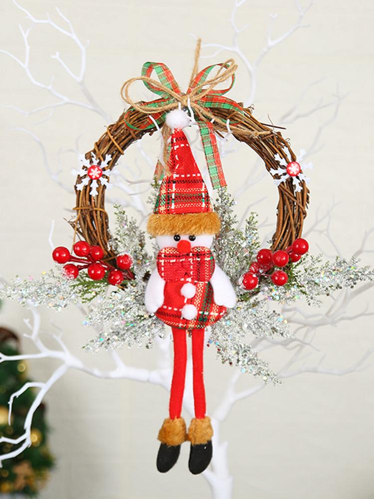 Christmas Snowman Hanging Garland Multifunctional Simulation Wreath with Bowknot Festival Theme for Holiday Indoor Outdoor Decor
