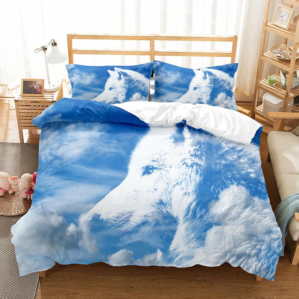 Boys Wolf Duvet Cover Set Queen Size, Boho Wolf Wildlife Forest King Animal Bedding Set Polyester Quilt Cover With Pillowcase
