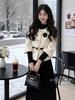 Women's Winter Three-Piece French Coco Style: Regular Shoulder Jacket, Fitted Knit Top, Waist-Cinched Skirt