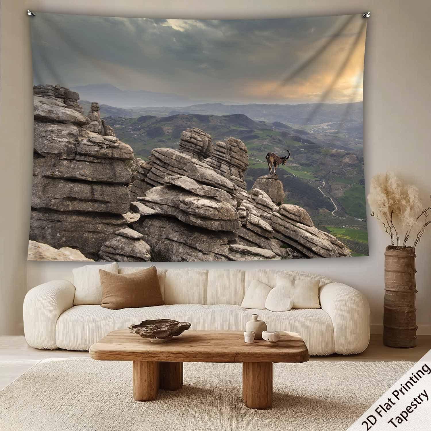 

Mountain Wild Goat Theme Digital printing polyester wall tapestry suitable for use in living rooms bedrooms offices bars party 74x94cm(29x37in)