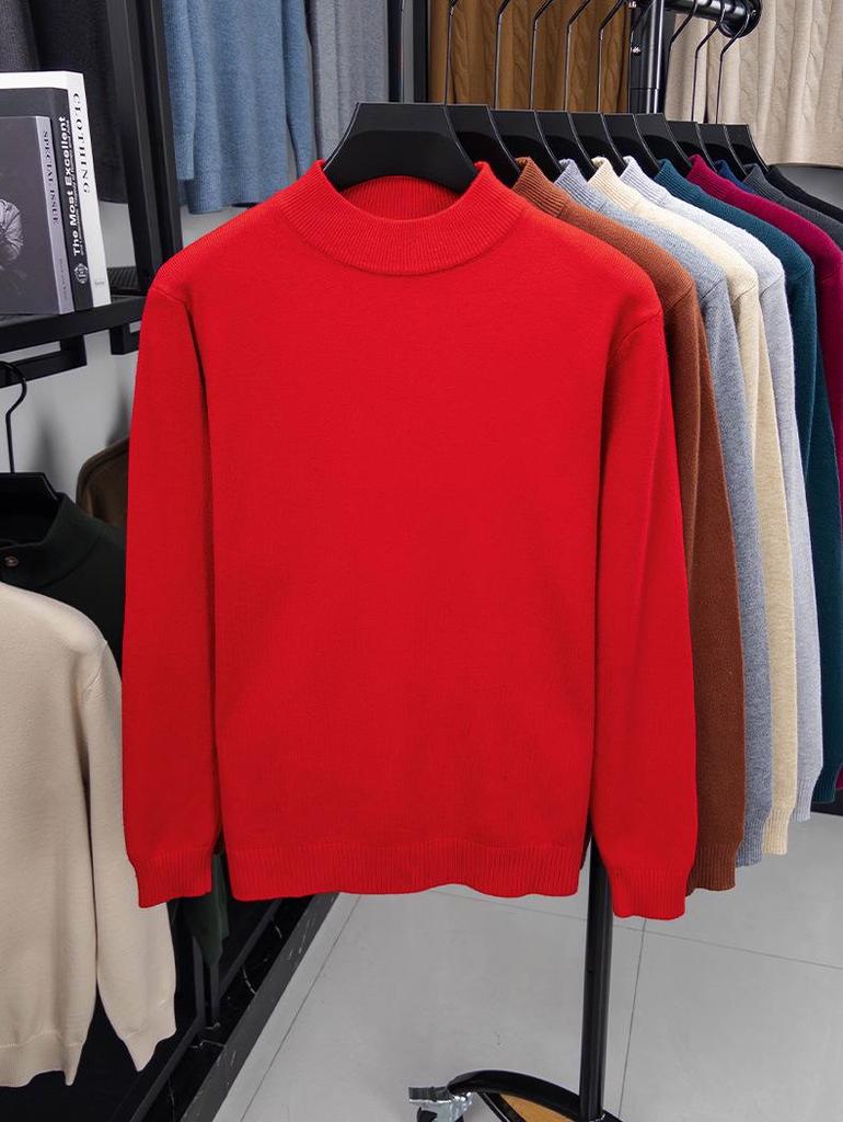 Men's Half-High Collar Wool Sweater - Warm, Versatile, Solid Color for Autumn/Winter