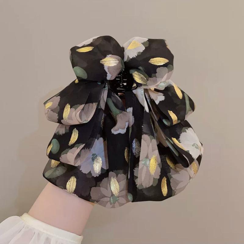 1Pc Chiffon Floral Sweet Half-tied Hairpin Bridal Headdress for Wedding Banquet Holiday Party Decoration