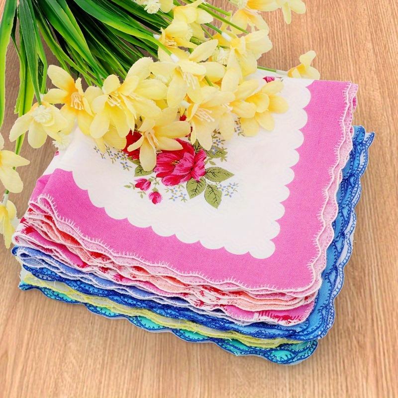 4/6pcs Vintage Floral Handkerchief Wedding Accessory, Pastel Random Print & Scalloped Edge, for Bride Bridesmaid Guest
