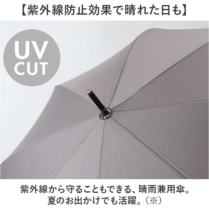 ATTAIN Strong Long Gray A-Jump Wind-Resistant Umbrella, 65cm,