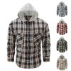 Herren Flanell Karo Kapuzen Knopfleiste Hemd Jacke Freizeit Langarm Oberbekleidung