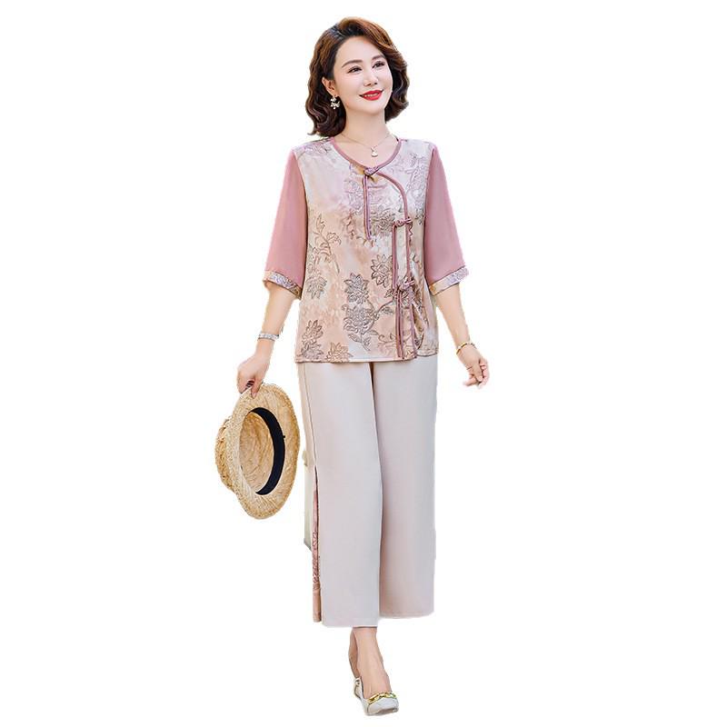 Mom's Stylish 2026 Chinese-Style Short-Sleeve Two-Piece Set for 50+ Women