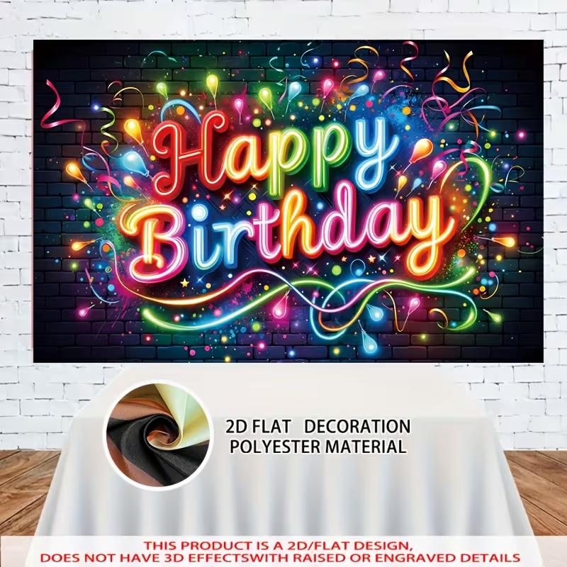 2D Flachdruck Geburtstagsbanner Bunter Neon Fotografie Hintergrund