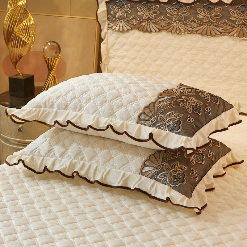 

Пара мягких хрустальных бархатных подкладок из хлопка и кружева с вышивкой, наборы подушек с фланцами, коралловые бархатные кружевные наволочки 2PC 48X74cm